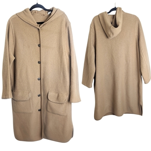Vintage 100% Wool Full Length Overcoat Hooded Pockets Women's Size XL - Picture 1 of 17